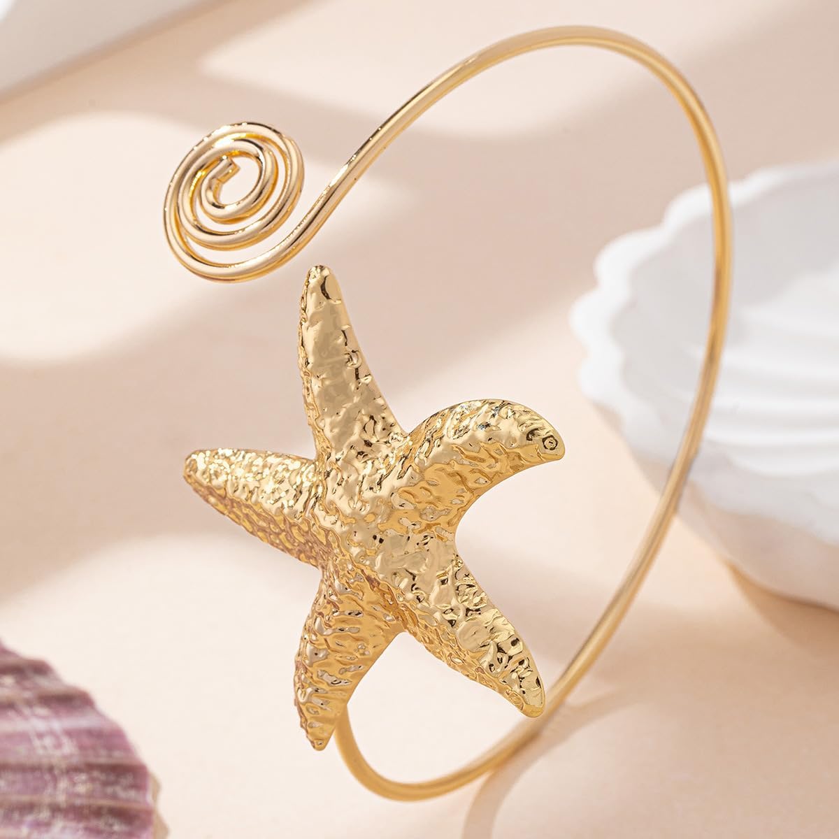 Mermaid Costume Accessories Gold Arm Cuff Bracelet for Women Summer Beach Vacation Starfish Bracelets Jewelry