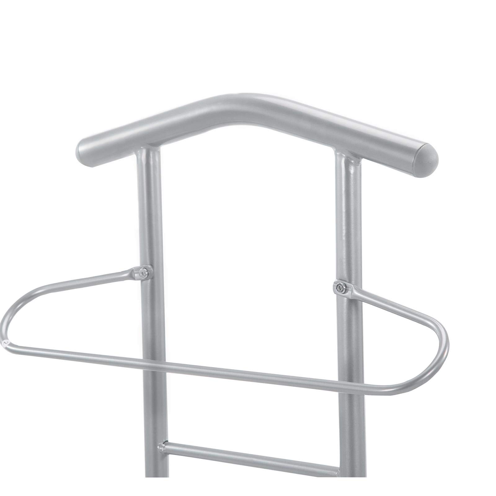 IDIMEX Lot de 2 valets de Chambre JIVO chevalets de Nuit portants pour vêtements, Structure en métal argenté avec Tablette en MDF Couleur hêtre