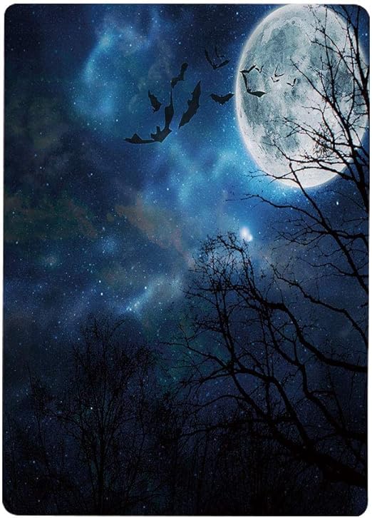 Amazon 壁紙 絵画風ポスター ハロウィーン 雄大な夜空に飛んでいるバットムーン星雲ミステリー葉のない木森装飾的 青黒白40x60cm 壁紙ポスター ステッカー 壁紙風景画 壁飾り ウォールステッカー オンライン通販