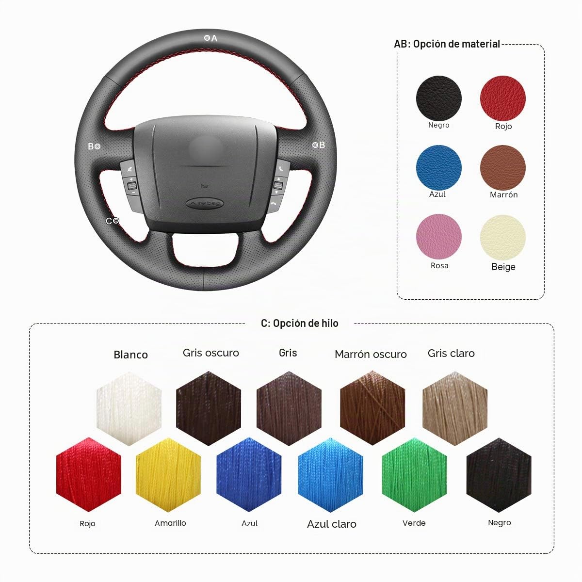 MEWANT Funda de Volante a Medida para Coser Peugeot | Peugeot Boxer / Citroen Jumper Relay / Fiat Ducato / Ram Pro MasterPersonalizada Cuero de Microfibra Transpirable Duradero