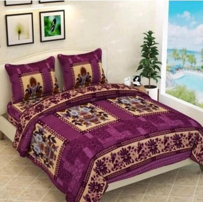 HABQO Fleece Warm Woolen Double Bedsheet with 2 Pillow Covers (Purple)