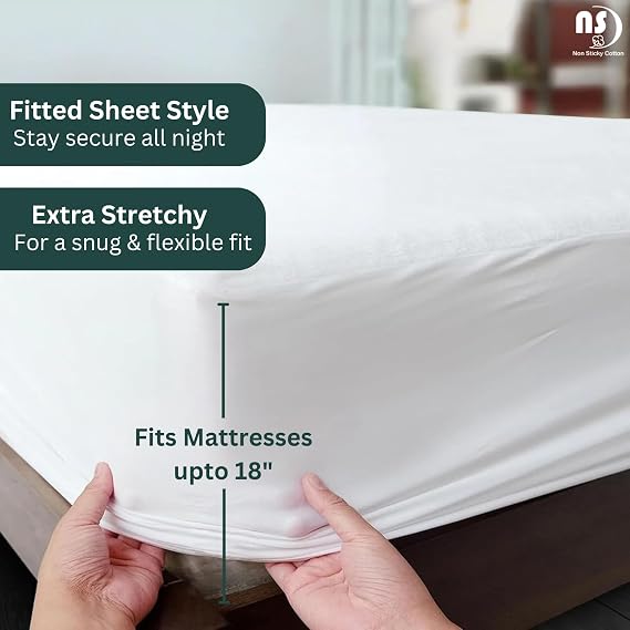 NON Sticky cotton Waterproof Top Split King Mattress Protector, 28 Flex Head Terry Cotton Fitted Cover for Sleep Number Adjustable Bed 78 x 80, Deep Pocket Fits 18, Solid White