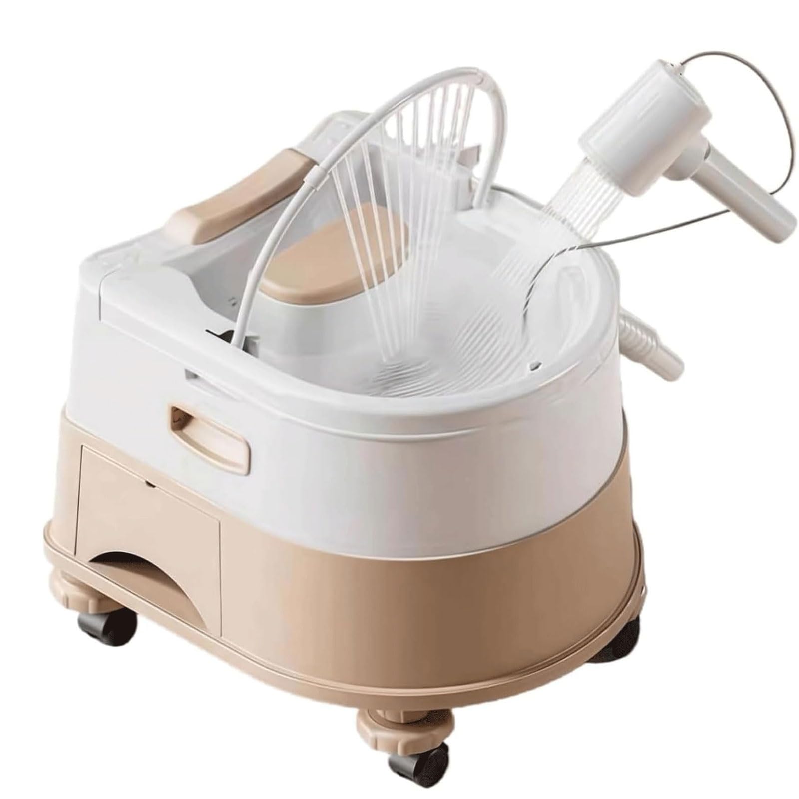 Attrezzatura Spa Capelli Termostatica, Lavabo Shampoo con Serbatoio 10L | Con Poggiatesta Regolabile in Altezza e Mobile, Doccia Ricaricabile & Tubo di Scarico da 40mm & Ruote, per Casa(brown)