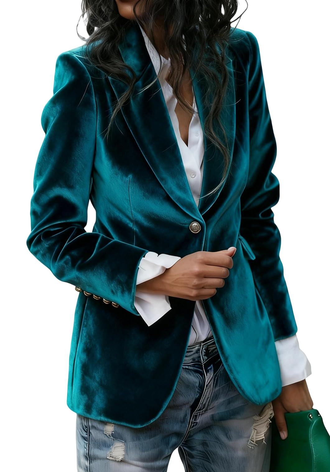 LKOUS Velvet Blazer Women Casual Long Sleeve Lapel Collar Button Blazer Jackets for Business Office