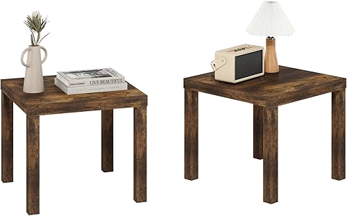 Furinno Juego de 2 mesas auxiliares clásicas, mesa auxiliar cuadrada con mesa triple gruesa, mesita de noche, mesita de noche, para sala de estar,