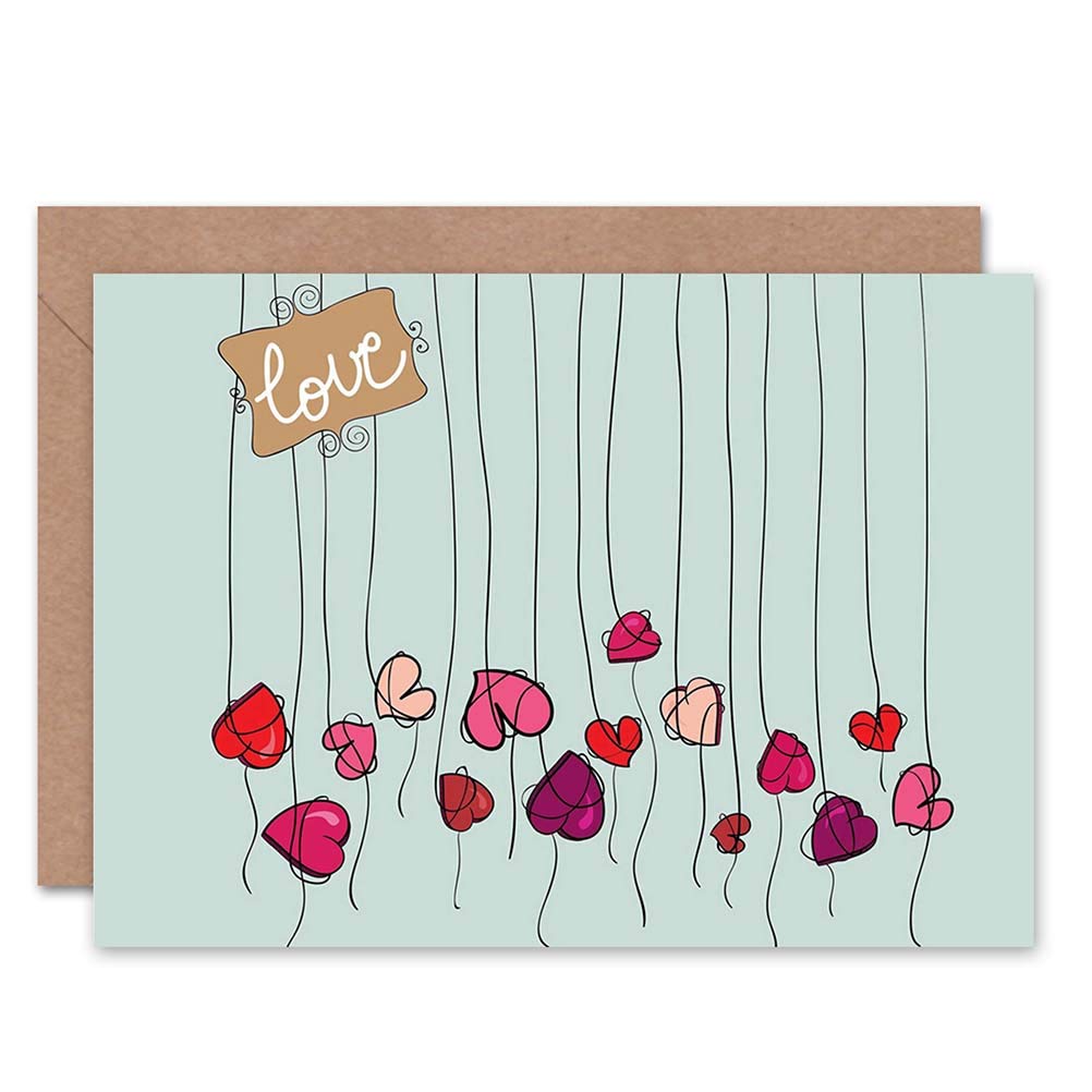 Wee Blue Coo LOVE HEARTS STRING VALENTINES DAY BLANK GREETINGS BIRTHDAY CARD ART