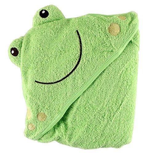 Image of Luvable Friends Unisex Baby Cotton Animal Face Hooded Towel, Frog, One Size