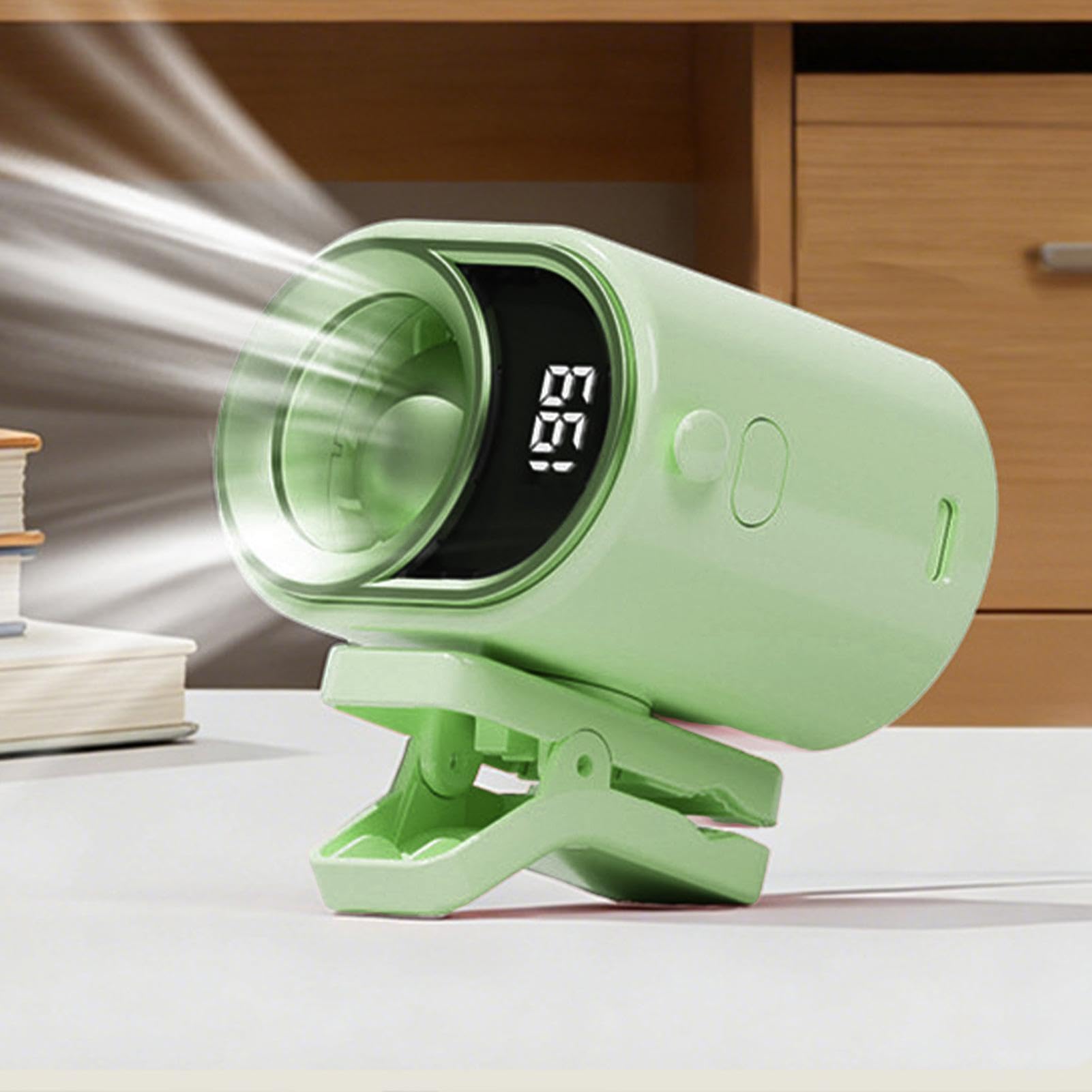 Mini ventilateur rechargeable à clip multi-vitesses avec affichage numérique - Refroidissement puissant pour chambre, bureau, camping, plage, voyage, pique-nique