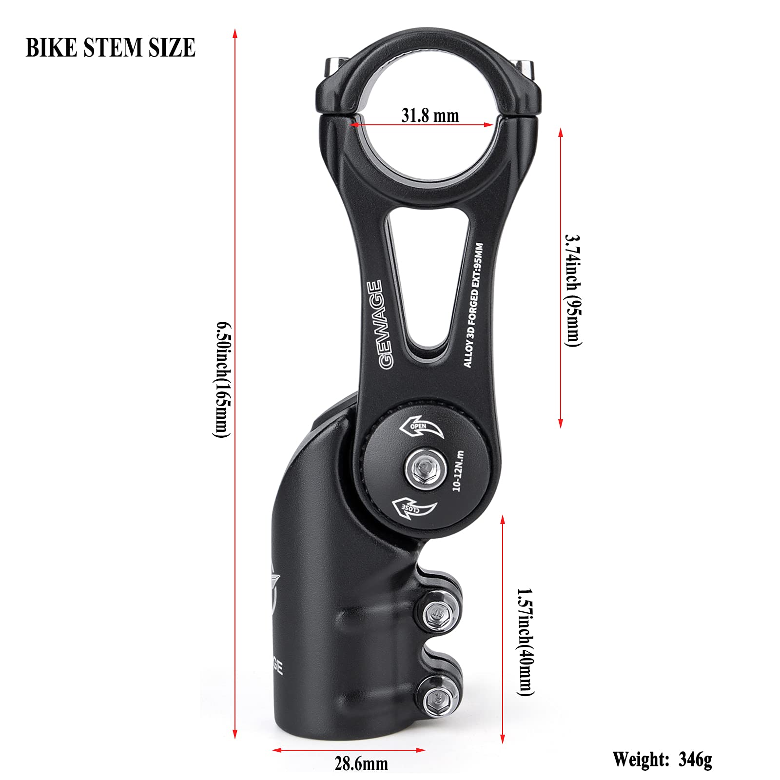 GEWAGE Potence de vélo – Réglable à 130 degrés – 75 mm, 90 mm, 130 mm – Pour guidon de 31,8 cm (1-1/4") – Convient à la plupart des VTT, vélos de route, BMX (XT-A825D-95)