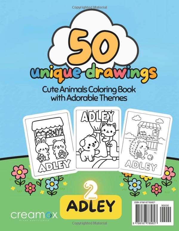 Adley personalized coloring book: Adley personalized gifts for girls – 50 Unique Designs Cute Animals Coloring Book for Kids Bold and easy (Adley book series Adley personalized gifts - Adley Books) image 3
