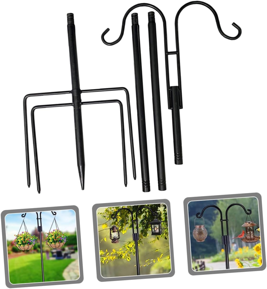balacoo Ground Hanging Shepherd Hook Garden Accessory for Lanterns Bird Feeders Solar Lights for Outdoor Decor Height