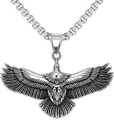 Vintage Eagle Pendant Necklace Stainless Steel Punk Cool Flying Hawk Bald Eagles Bird Animal Wing Adjustable Chain Necklace for Men Women Gothic Style Rock Hip Hop Fashion Jewelry Gifts