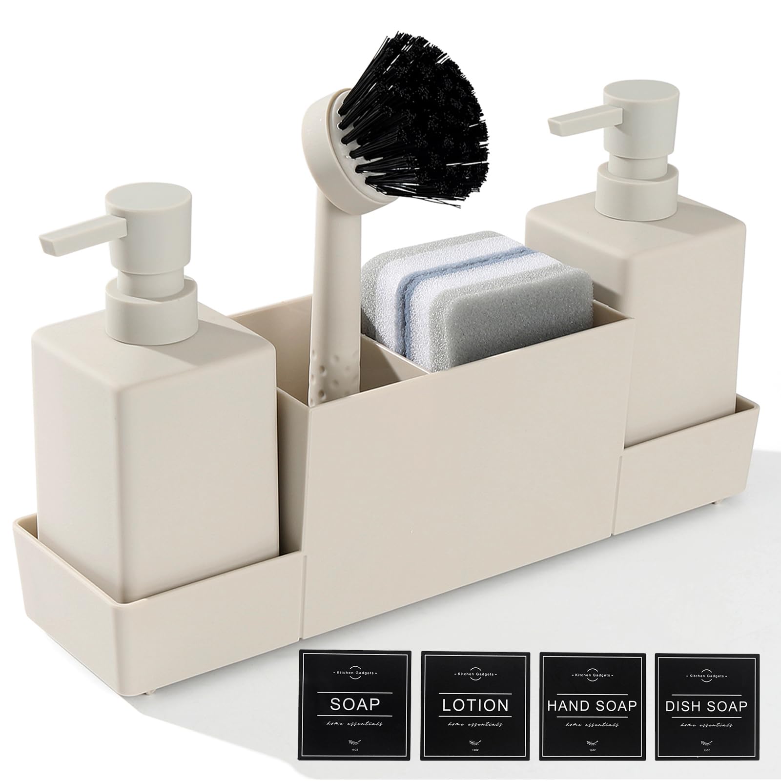 Distributore Sapone 3 In 1 Per Cucina - Dispenser, Portaspugna E Spazzole, Bianco, Organizza Lavello - Foto 9