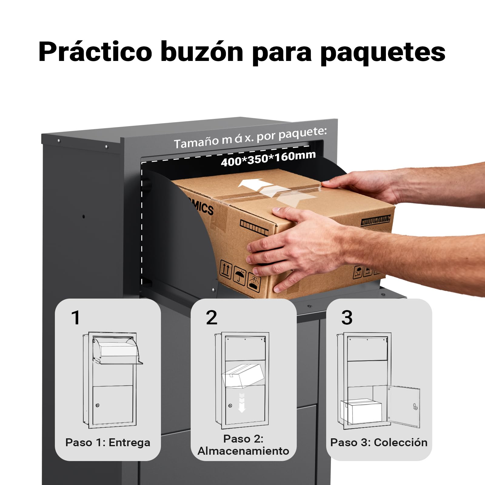 Buzón para paquetes antracita montaje en pared paquetería acero cerrable exterior empotrable casa