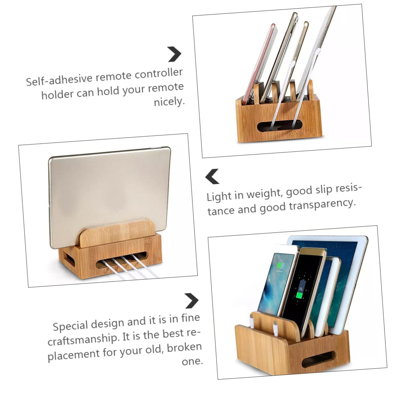 GALPADA Stazione Ricarica in Legno con Organizer USB per Cellulari e Tablet Supporto Scrivania Multi Scomparto per Dispositivi Elettronici Base Salvaspazio per e Caricabatterie Cellulari