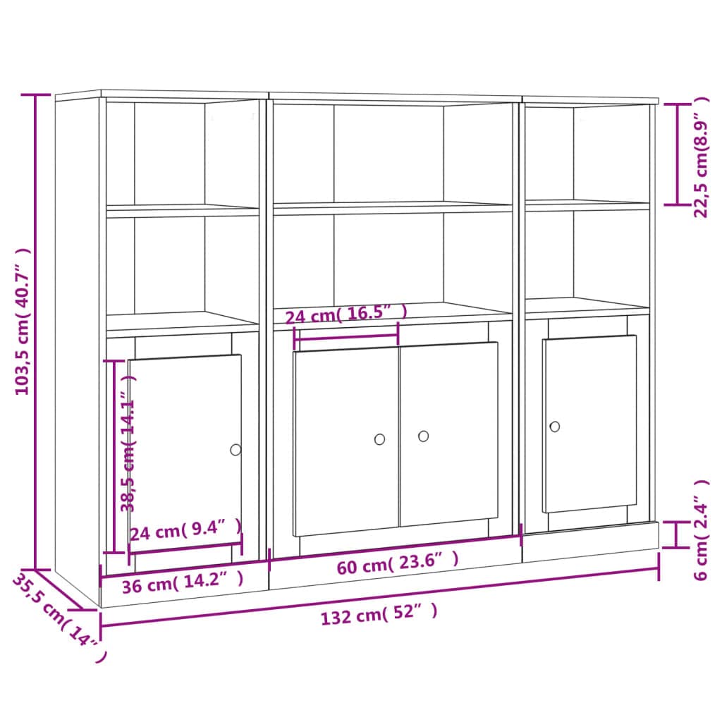 Highboards 3 szt. szary Sonoma drewno sideboards szafa na ubrania do wnętrz sypialni