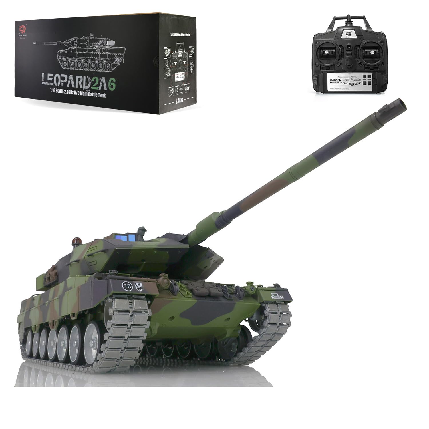 1/16 HL Panzer Leopard2A6 3889, Metallketten mit ausfahrbarem Kanonenrohr
