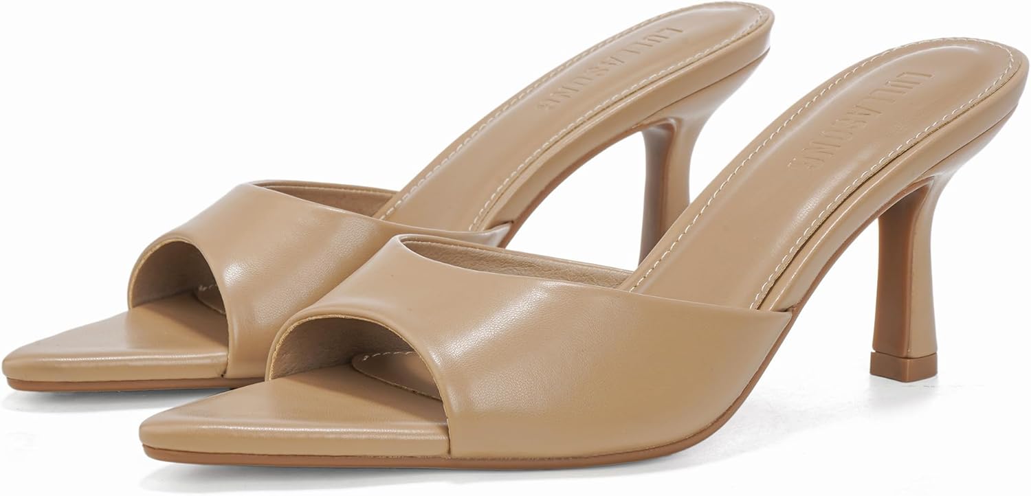 Women's Kitten Heels Open Pointed Toe Slip On Heels Mid Heeled Sandals for Women - Image 4