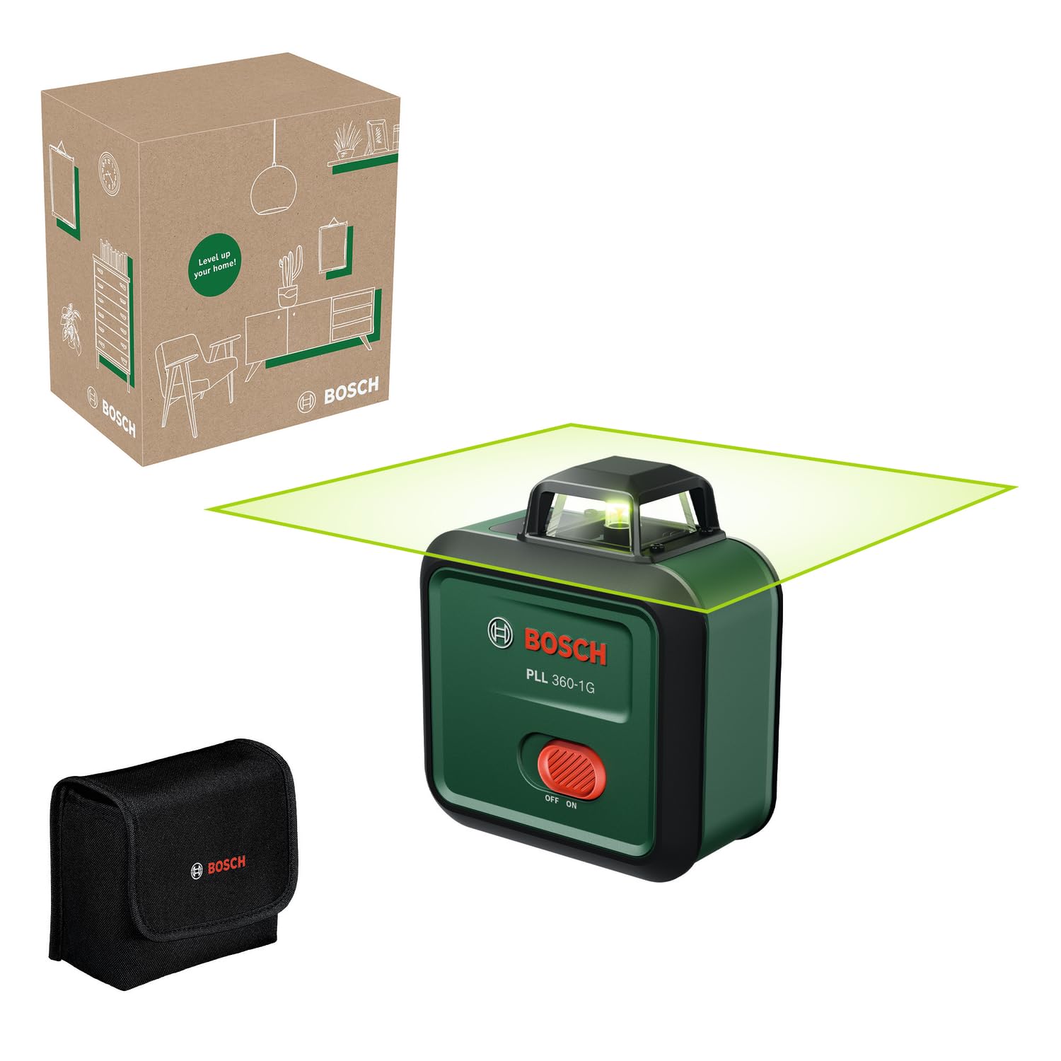 Bosch Linienlaser PLL 360-1G (360° grüner Laser, selbstnivellierend, ±0,4 mm/m Genauigkeit, integrierter Lithium-Ionen-Akku, Laden über USB-C®, im E-Commerce-Karton)