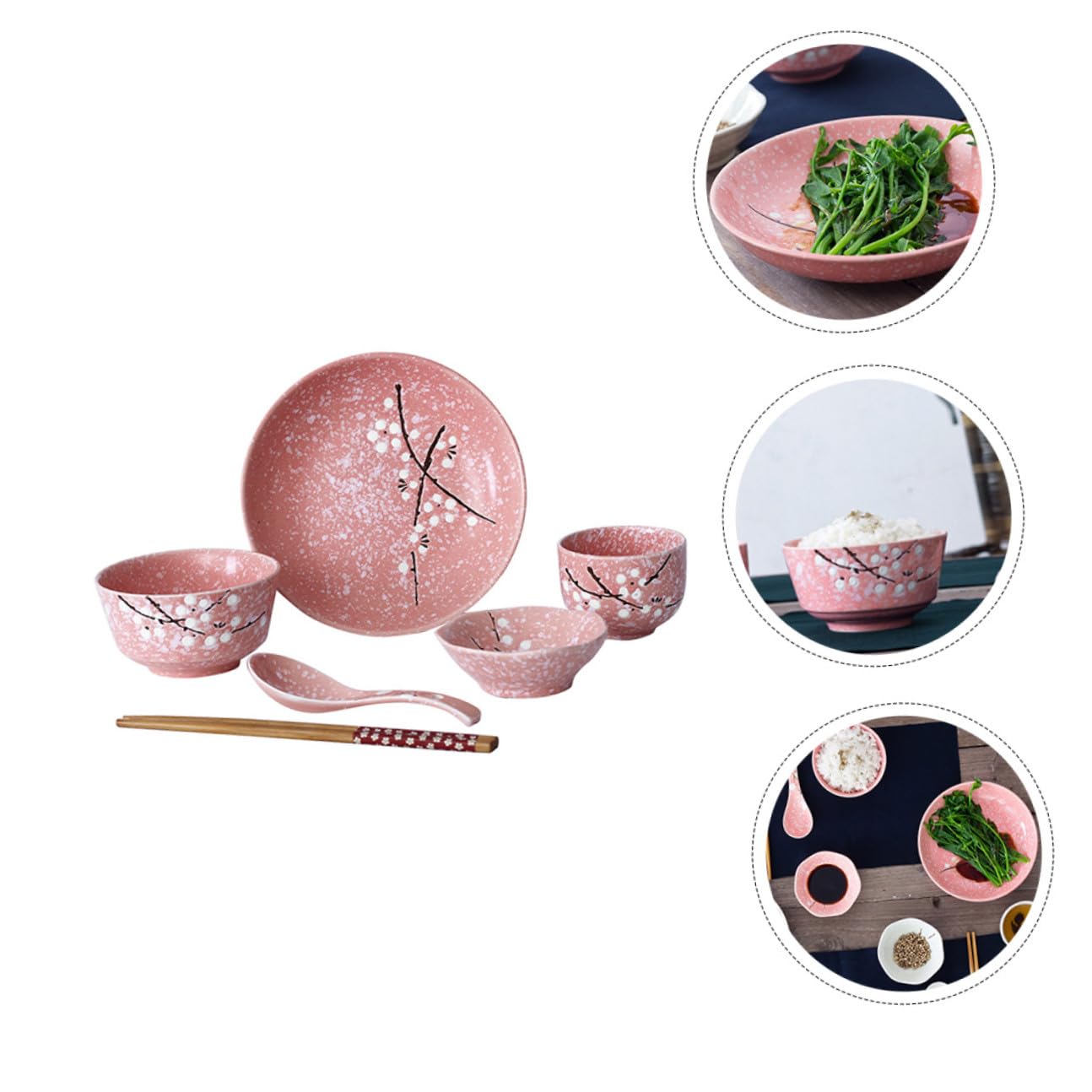 NUOBESTY Juego de Vajilla Japonesa Diseño Delicado 12 Piezas Hogar de Cerámica Rosa Adecuado para Uso en Casa y Fiestas