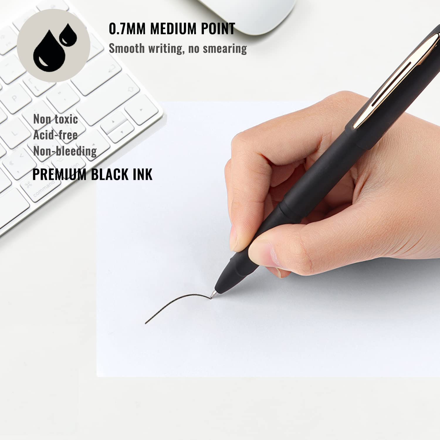 Penagic Bolígrafos, P-223A, bolígrafos de gel de punta fina [0,7 mm], tinta negra, diseño mate, bolígrafos de papelería para suministros escolares de oficina (0,7 mm, 20 bolígrafos, bolígrafos con