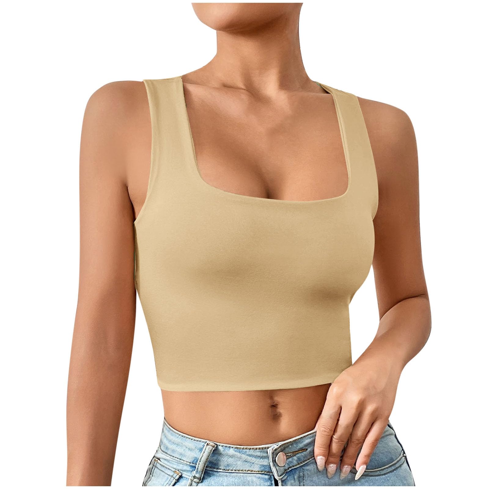 Womens Square Neck Sleeveless Crop Tops 2025 Cute Seamless Slim fit Y2k Tank Top Summer Sporting Workout Vests