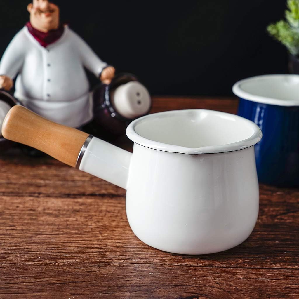 550ml Non-Stick Milk Pan Double Mouth Mini Enamel Mixture Cooking Soup Pot (Color : B)
