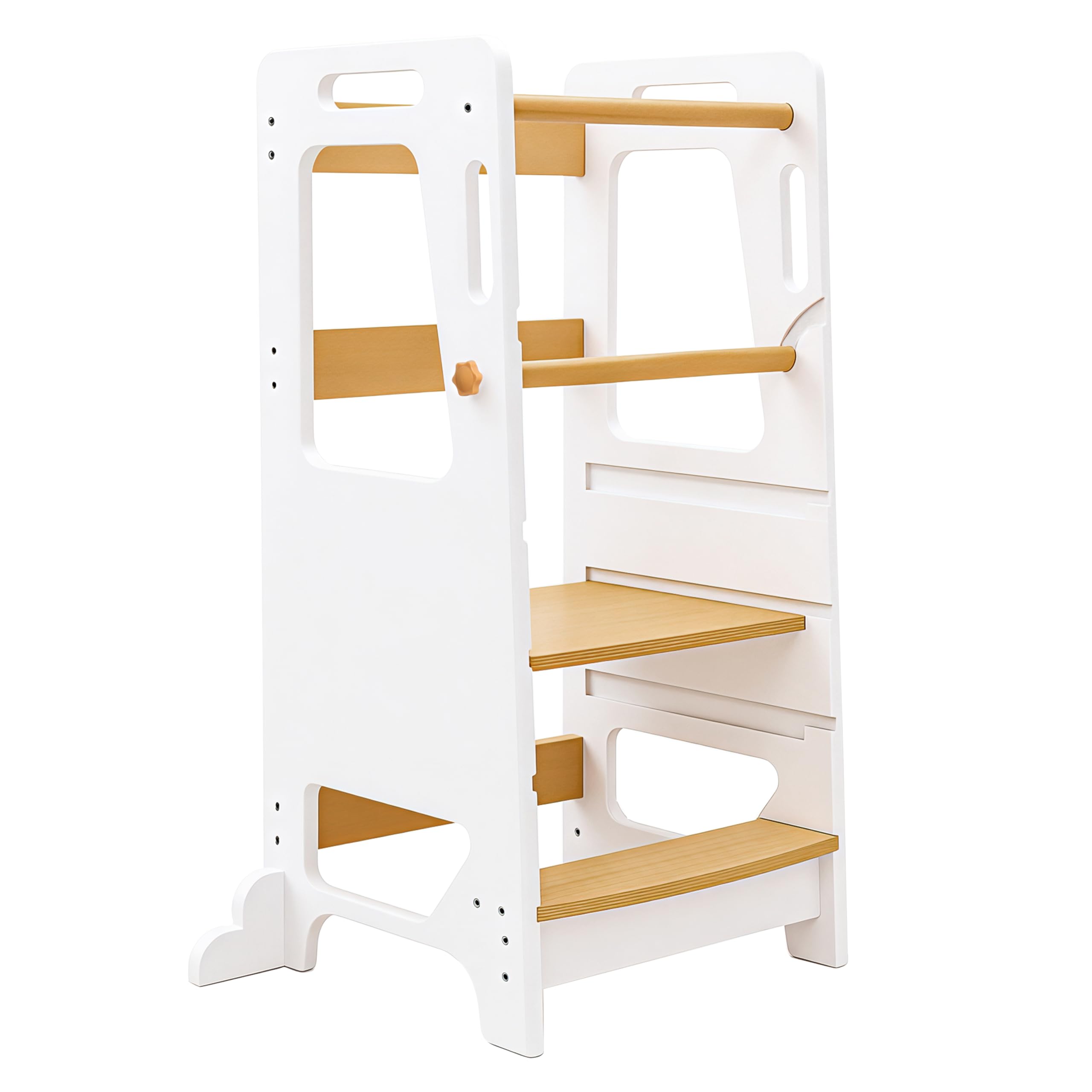 UBRAVOO Toddler Standing Tower, 3 Levels Adjustable Wooden Standing Step Stool for Kids from 1 Year Old, Anti-tilt Stool Helper Platform for Bathroom Sink & Kitchen Counter