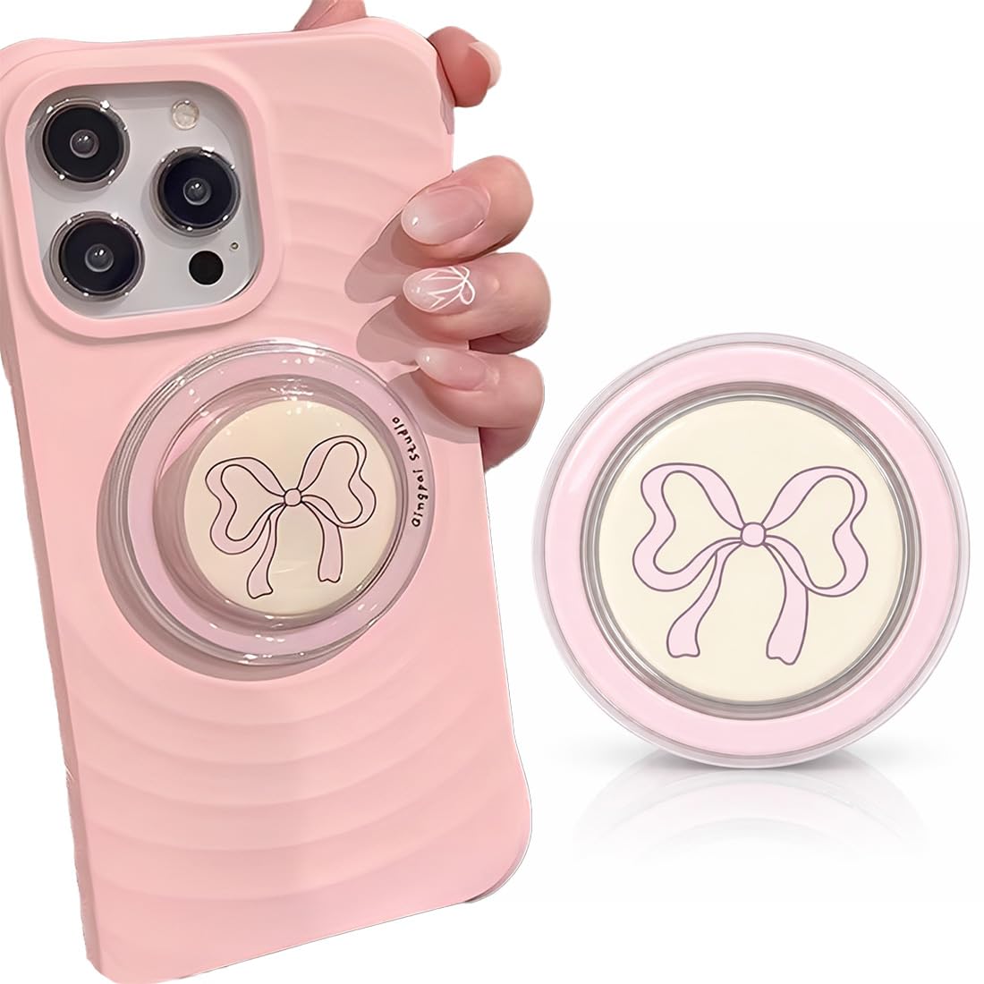 Supporto Magnetico Kindle con Nodo Fiocco Rosa, Impugnatura & Supporto Pieghevole, per Smartphone E-Reader & Tablet, Accessorio Telefono