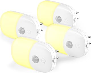 MAZ-TEK Plug in Motion Sensor Dimmable Night Light, Soft Warm White LED Nightlight with Dusk to Dawn Motion Sensor, Adjustable Brightness for Bedroom, Bathroom, Kitchen, Hallway, Stairs,4 Pack