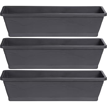 Ondis24 3 x Balcony Box Rome 6 Liter Volume Set of 3 Plant Pots with Water Reservoir / Saucer Balcony or Terrace Flower Pot 50 x 15 x 12 cm Anthracite