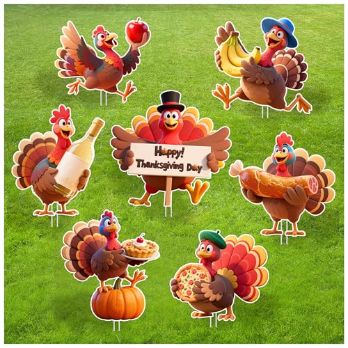 NRSOMOO Thanksgiving Outdoor Yard Decorations, 7PCS Turkey Outdoor Yard Decor
