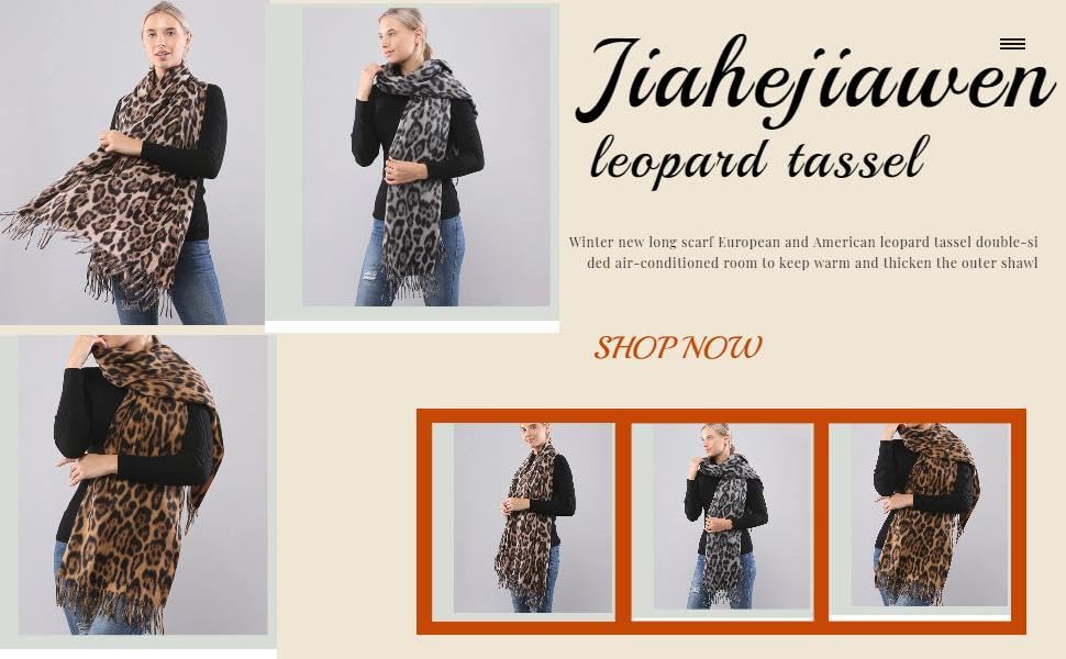 Winter New Long Leopard Print Scarf with Tassels Women Double-Sided Warm and Thick Shawl Wrap4