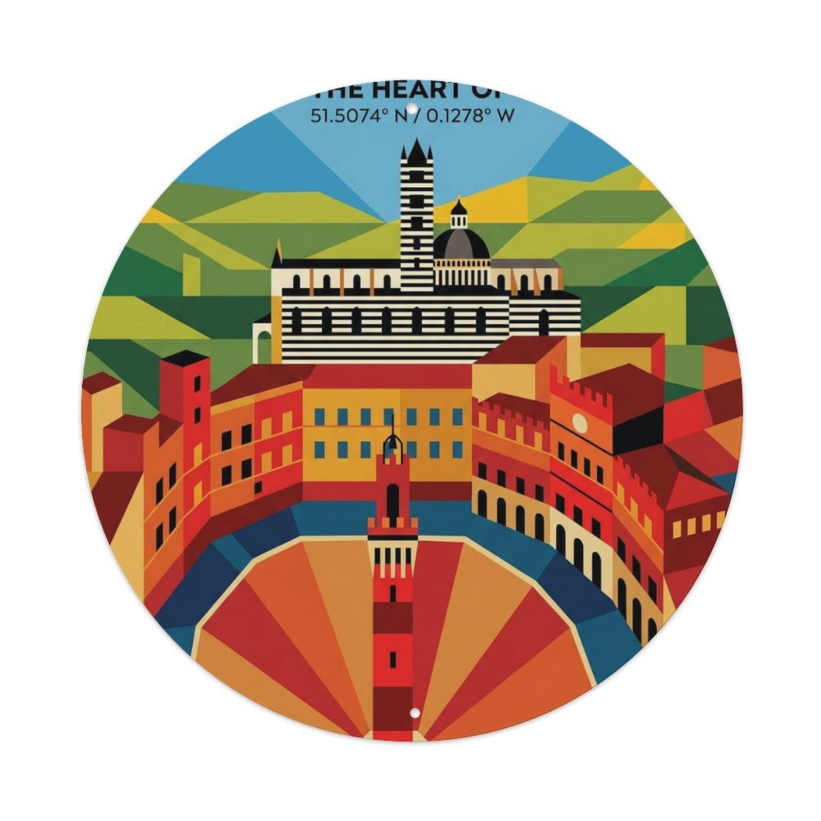 Vintage Travel Siena Italy Geometric Metal Tin Sign