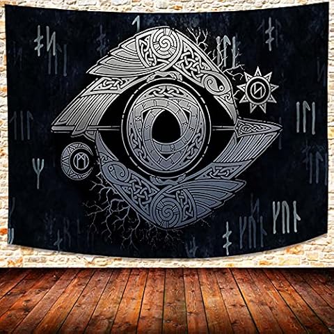 UHOMETAP Viking Raven Art Tapestry Odin's Ravens Huginn and Muninn Viking Crow Tapestry Norse Runes Mythology Print Wall Hanging Tapestry Wall Blanket for Home 93x71 Inches GTLSUH597 Cover
