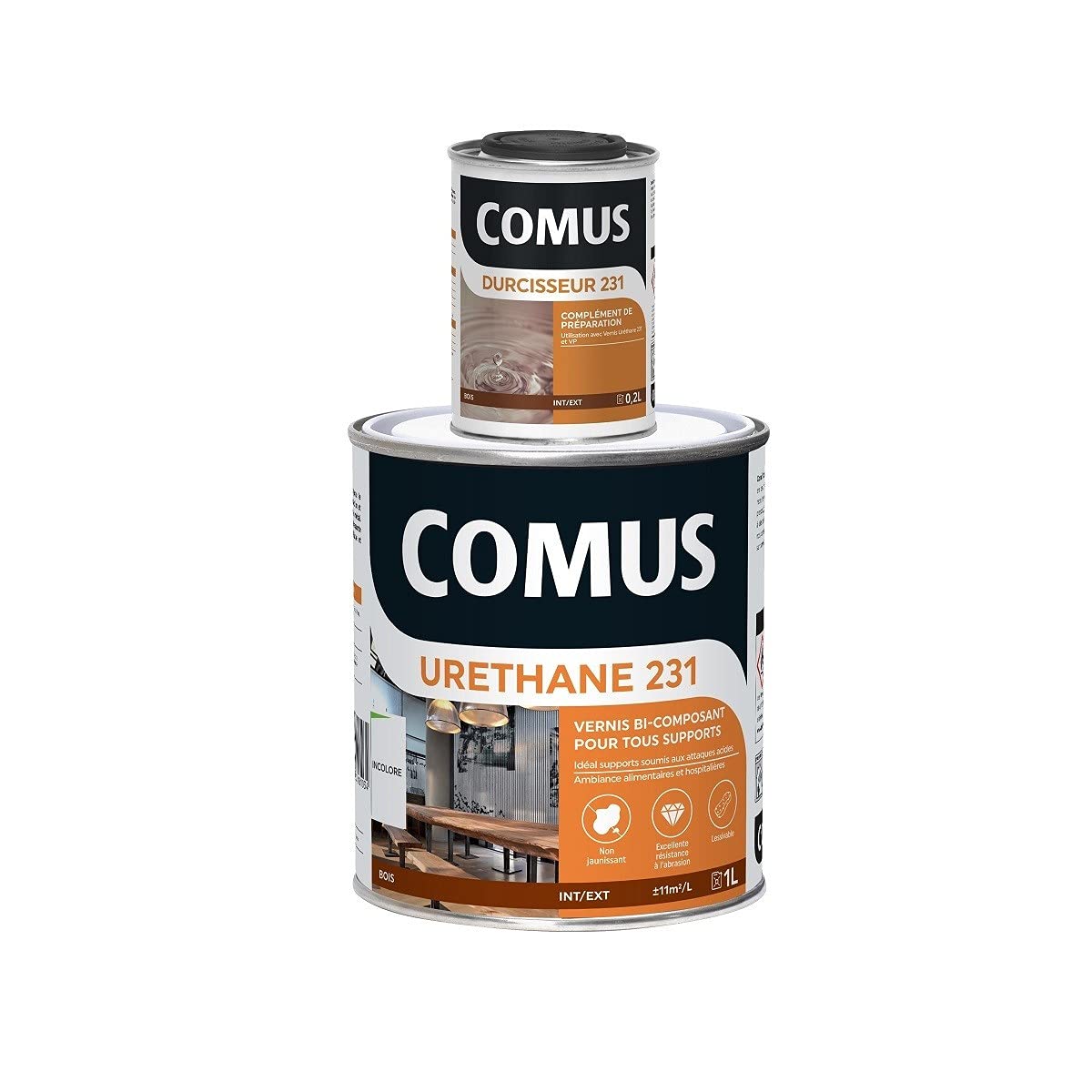 comus URETHANE 231 incolore (B+D) - SATINE 1.2L - Vernis polyuréthane bi-composant tous supports