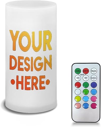 Velas LED sin llama personalizadas que funcionan con pilas con temporizador remoto que cambia de color, personaliza fotos y texto, hazlo tú mismo tu