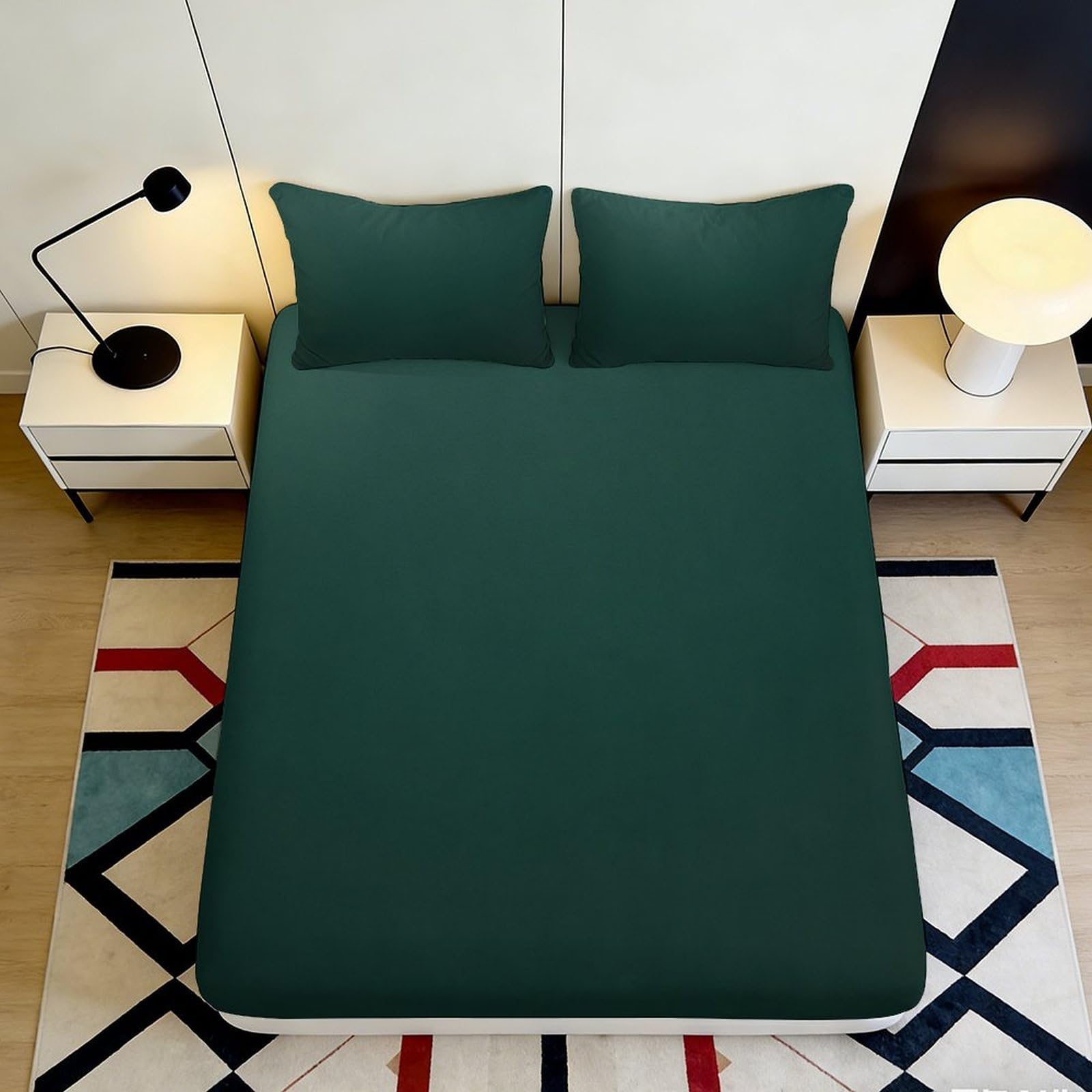 Jqzkxnhpbr Style-5 3D Printed Deep Green Geometric Fitted Sheet Microfiber Soft Breathable Abstract Mattress Cover For Bedroom Guest Room Dorm Decor 90X200x25cm