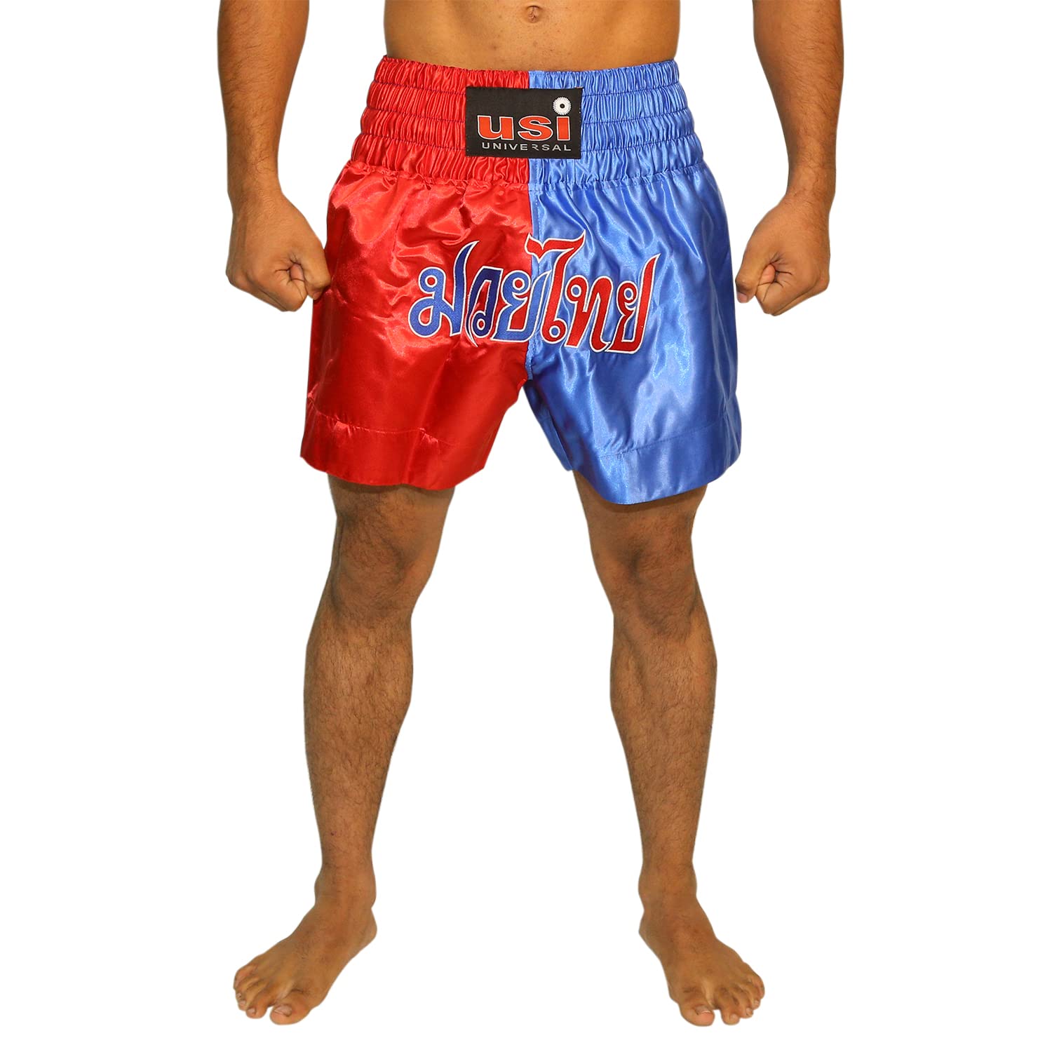 USI UNIVERSALUSI UNIVERSAL Muay Thai Shorts for Men & Adult - 410MT Sports Shorts (L, Red/Blue)