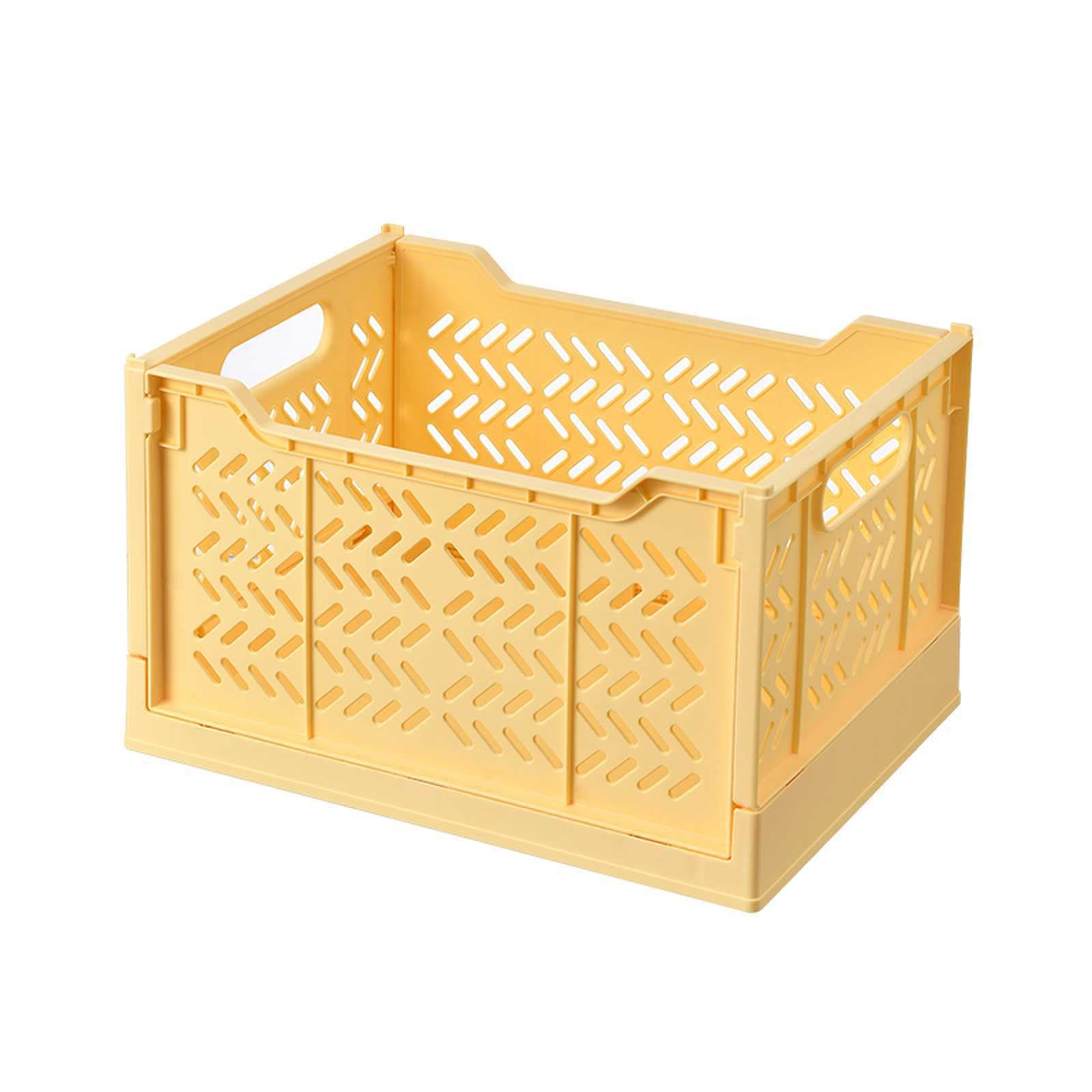 Lot de 2 Grandes Boîtes de Rangement Pliables-Caisses de Rangement en Plastique Empilables-Paniers de Rangement Pliables pour la Cuisine, le Salon, la Chambre à Coucher(Jaune)