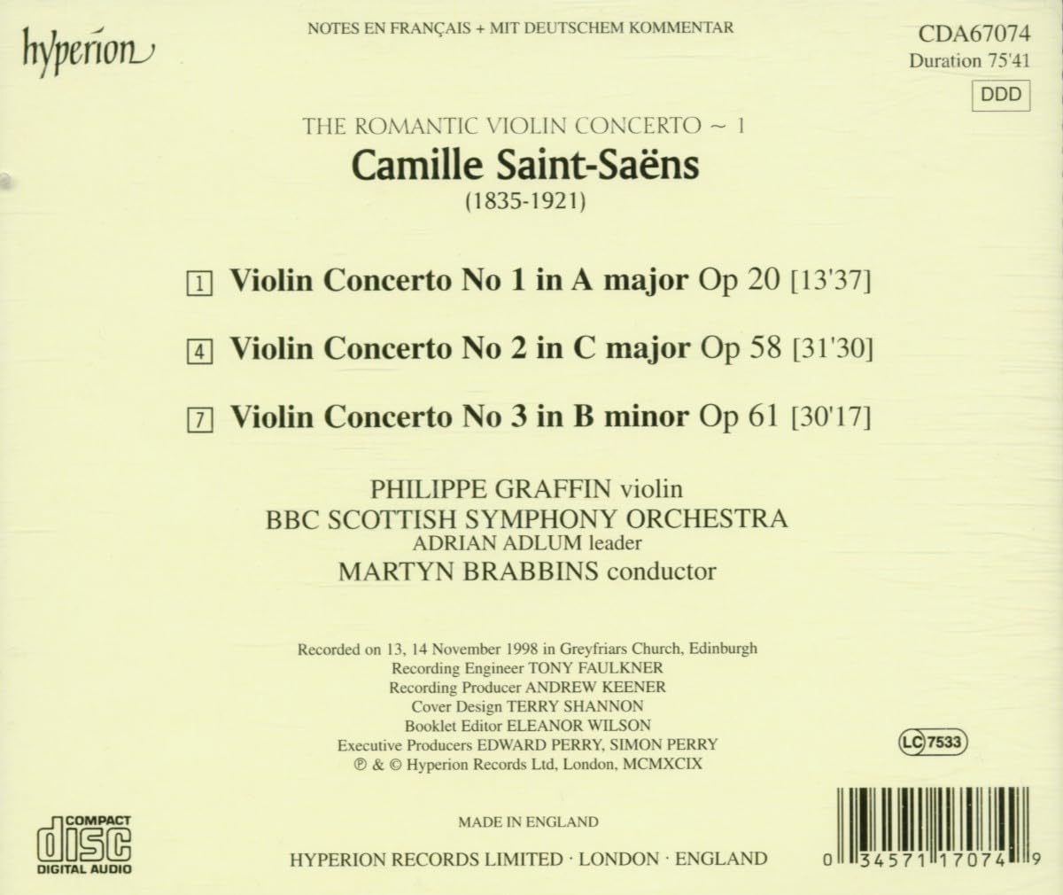 Saint-Saëns : The three violin concertos