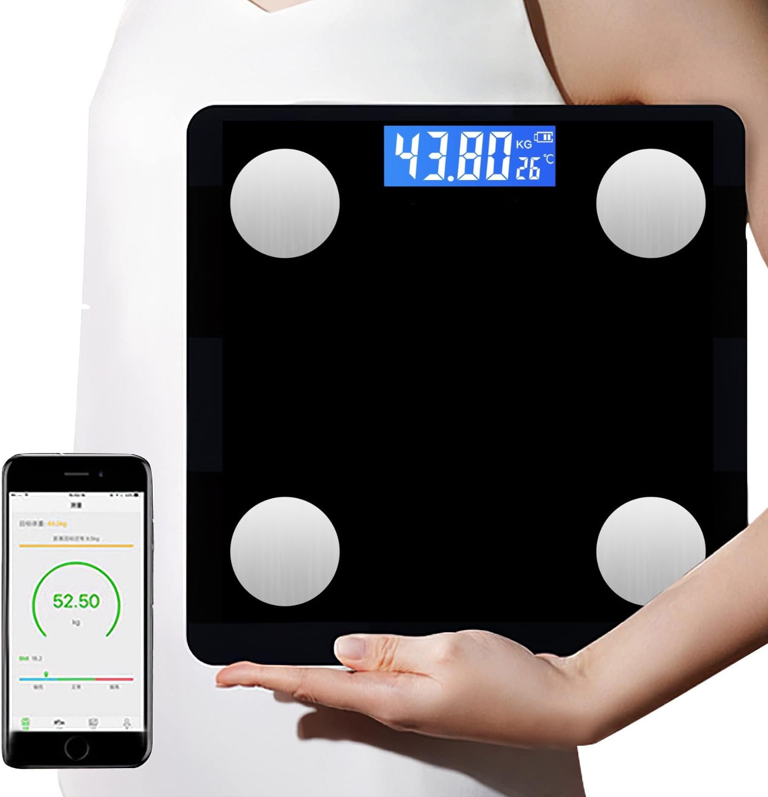 Edtech Body Fat Scale BMI Scale Digital Bathroom Wireless Weight Scale Body Composition Analyzer with Smartphone App with Bluetooth(Black)