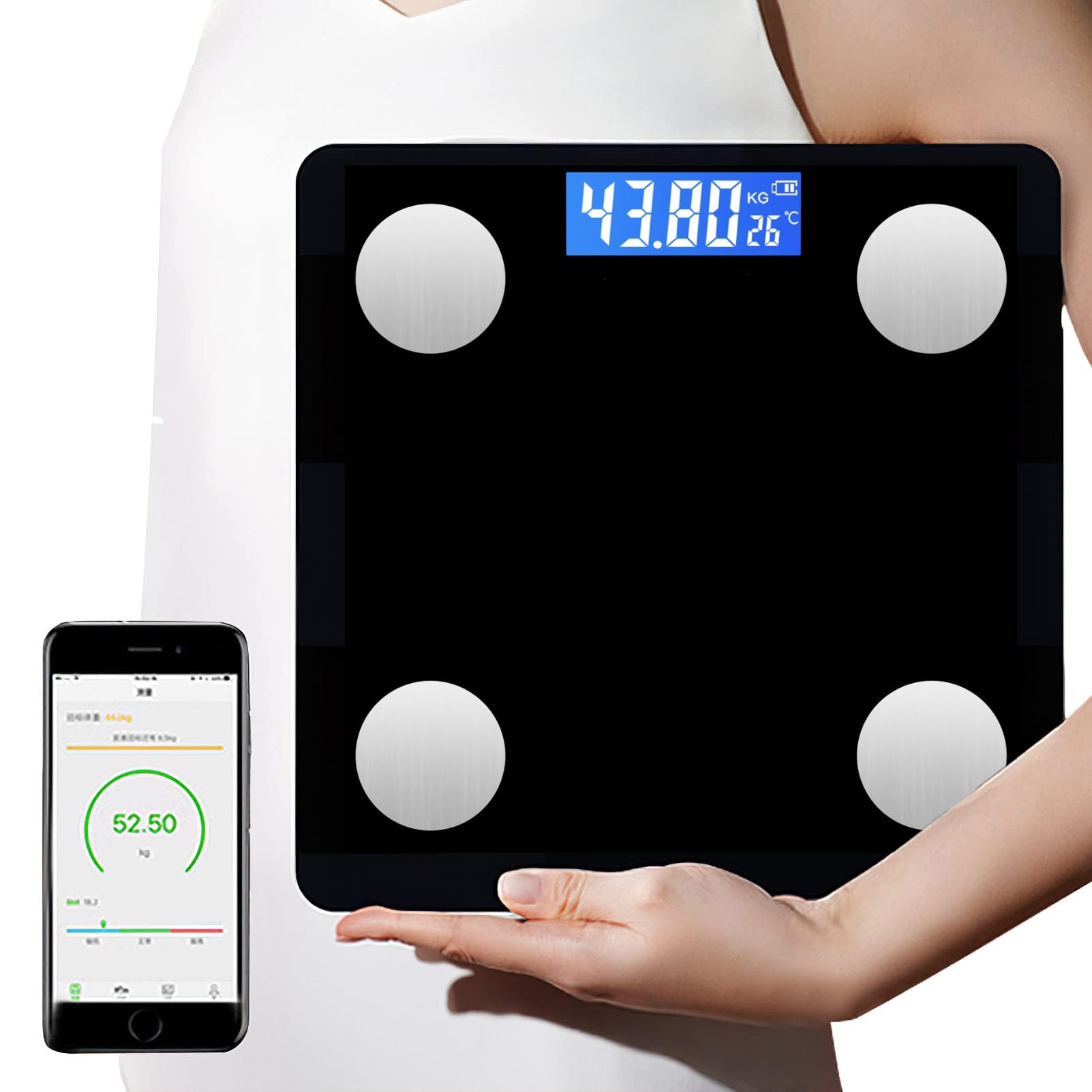 Edtech Body Fat Scale BMI Scale Digital Bathroom Wireless Weight Scale Body Composition Analyzer with Smartphone App with Bluetooth(Black)