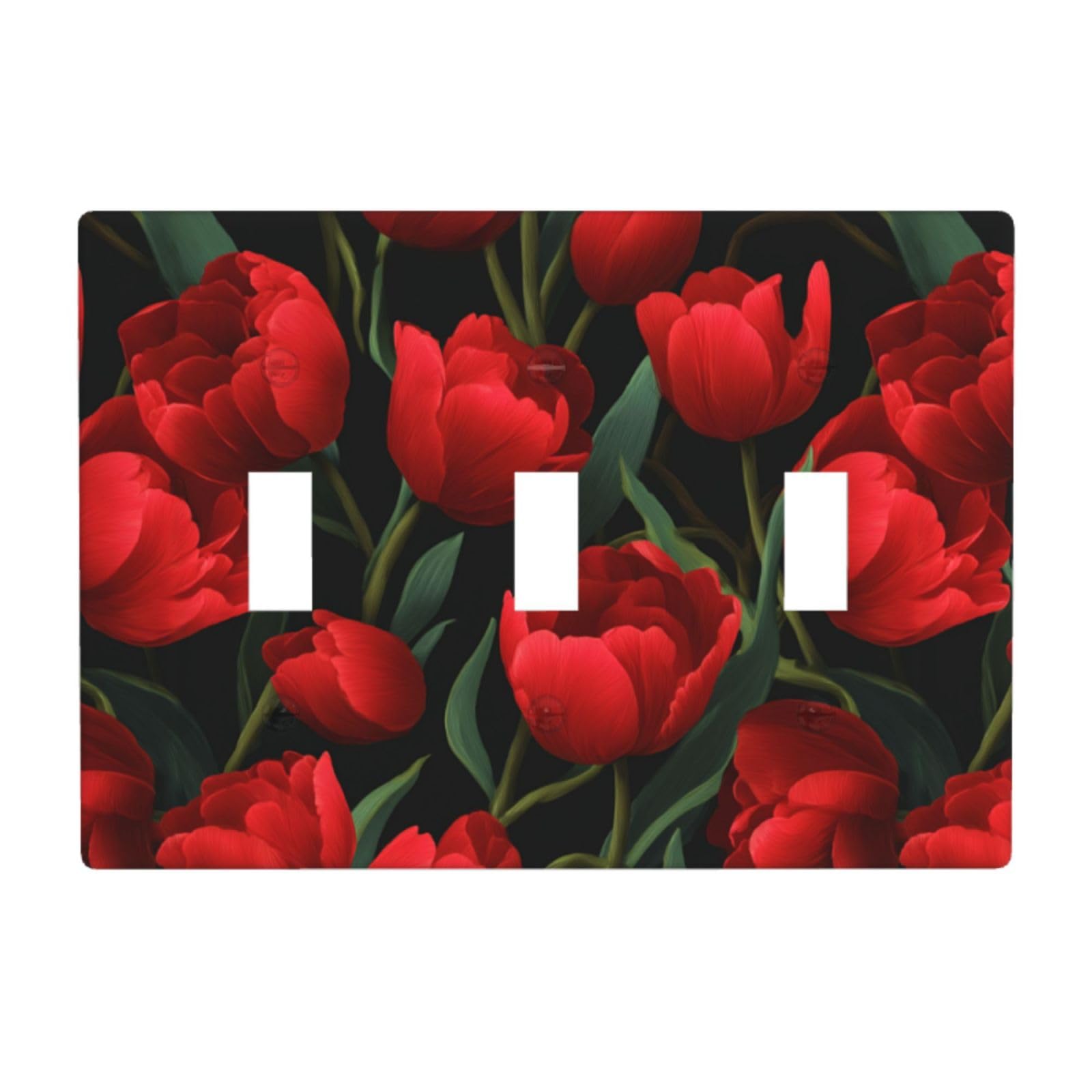 Woshuwo White Tulip Flowers Roses Light Switch Covers 3 Gang Triple Toggle Wall Plate Switchplate Electrical Faceplate For Bathroom Kitchen Bedroom Decor