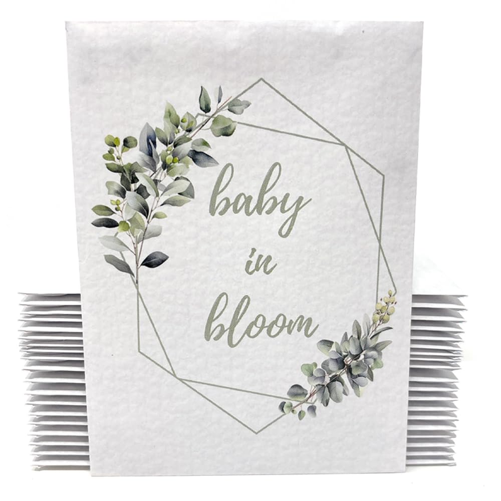 Baby in Bloom Baby Shower Favors for Guests Wildflower Seed Packets  Sage Green Eucalyptus/Greenery Design- Gender Neutral Already Filled  Pack