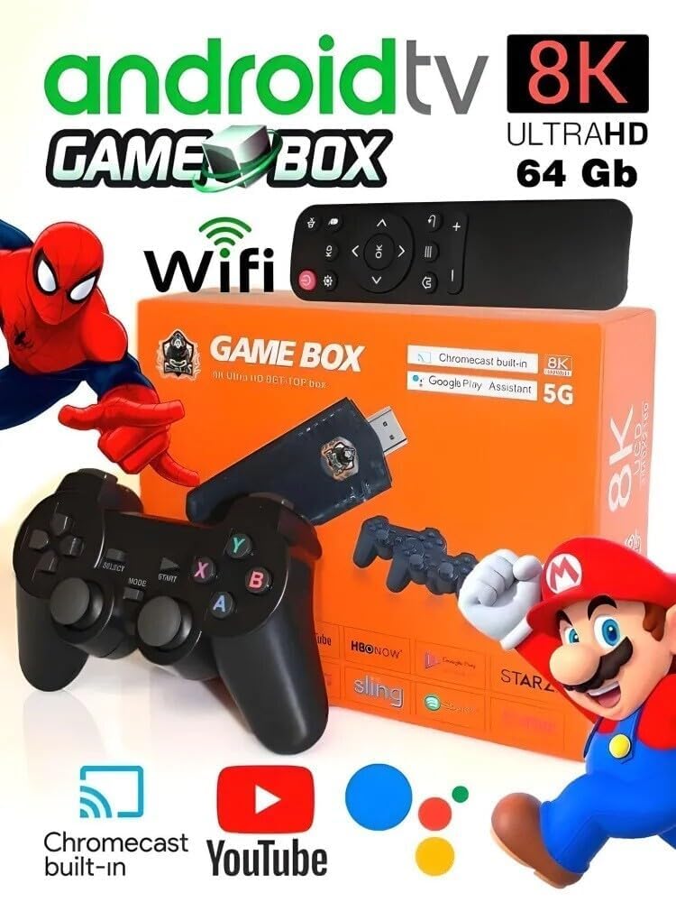 OSEN 2-in-1 TV and Gaming Console Stick with Dual Wireless Controllers & 30000+ Retro Games, 64GB, 8K Plug & Play Android 10 Streaming Stick with Remote 1