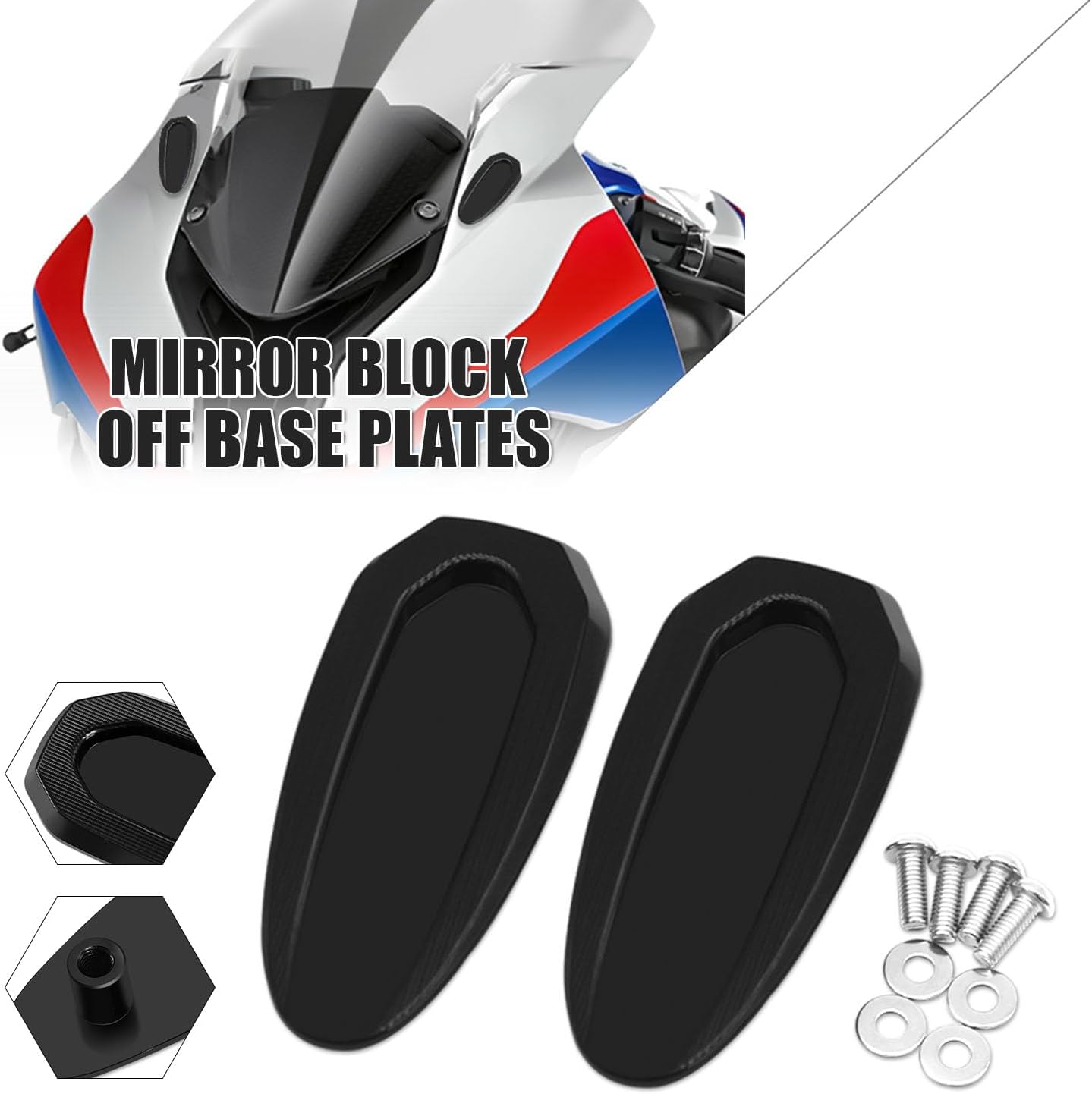MFGZD Motorcyle Mirror Block Off Base Plate, CNC Aluminum Mirror Block Off Plates Compatible With S1000RR 2020-2024
