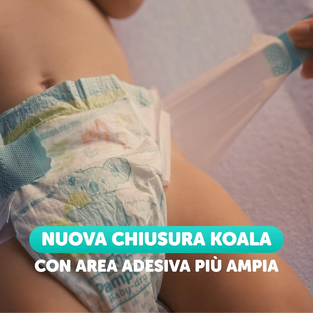 Pampers Baby Dry Midi, Taglia 3 (4-9 kg), Formato Scorta, Barriere Anti-Fuoriuscite, Più Asciutto Fino a 12h, Linguette Rinforzate e Avvolgenti, 180 Pannolini Neonato + 500 Punti Omaggio