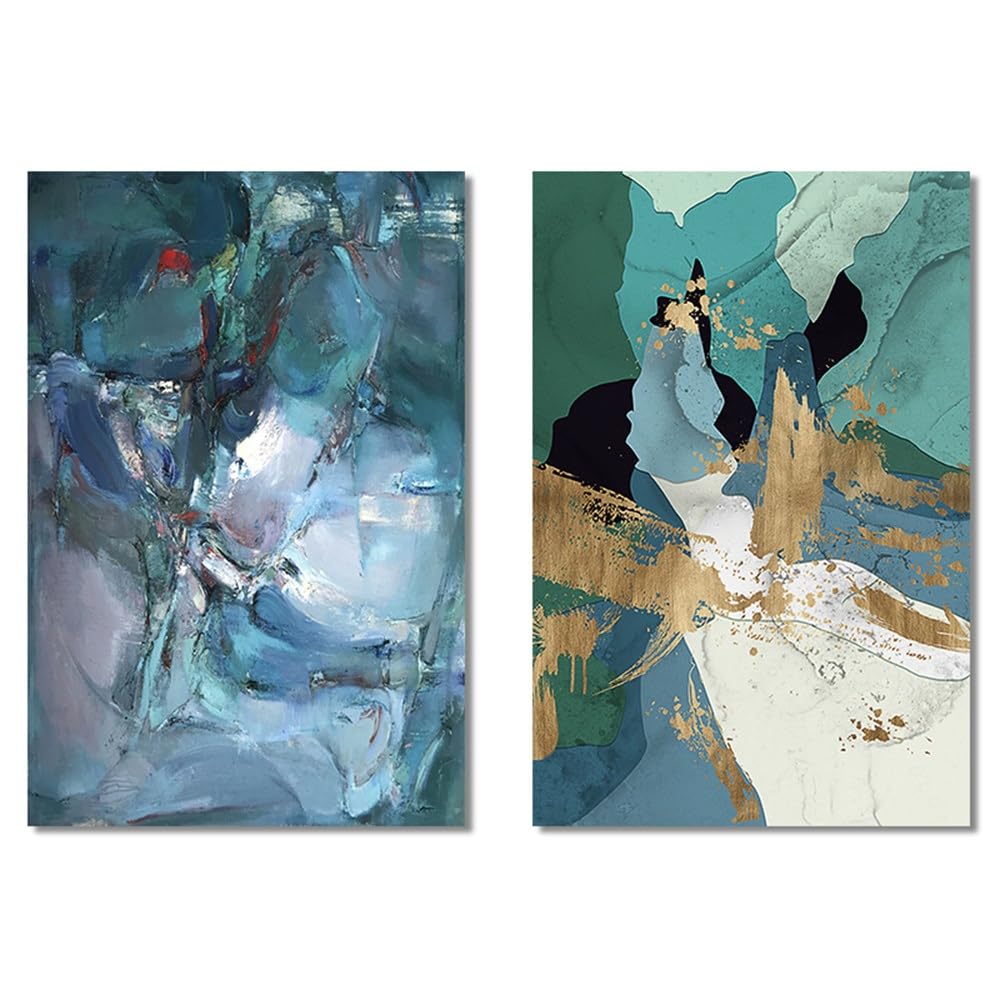 WBYZAC Set of 2-Golden Abstract Art Ink Painting Poster and Printing Modern Art Painting Canvas Painting Living Kitchen Office Bedroom Home Room Decoration-40 * 50cm (No Frame)