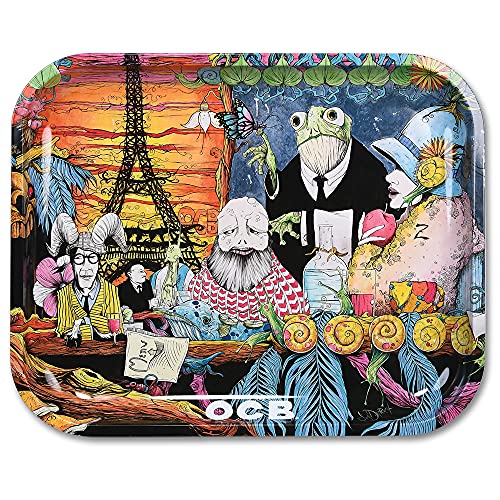 Ocb Metal Rolling Tray ~ Cafe Culture ~ Large ~ Includes American Rolling Club Scoop Card #TOP1